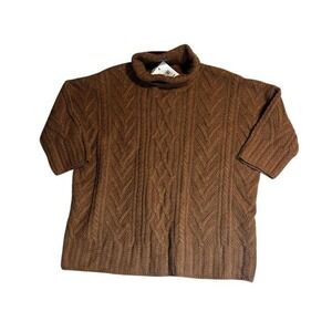 Iris & Ink Camel Brown Cable Knit Turtleneck Sweater Elbow Sleeve K016-1 Mens L